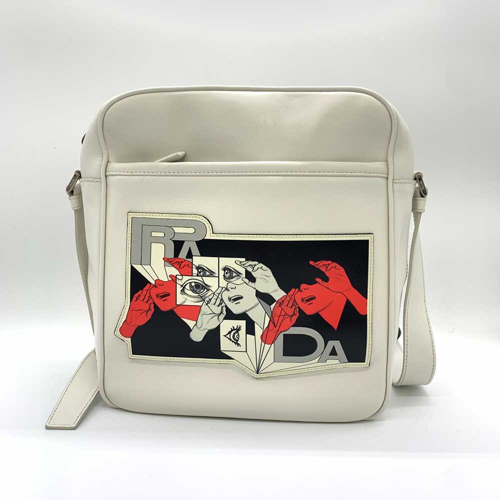 Prada Calf Leather Comic Print Shoulder Bag 2VH031 in Very Good Condition