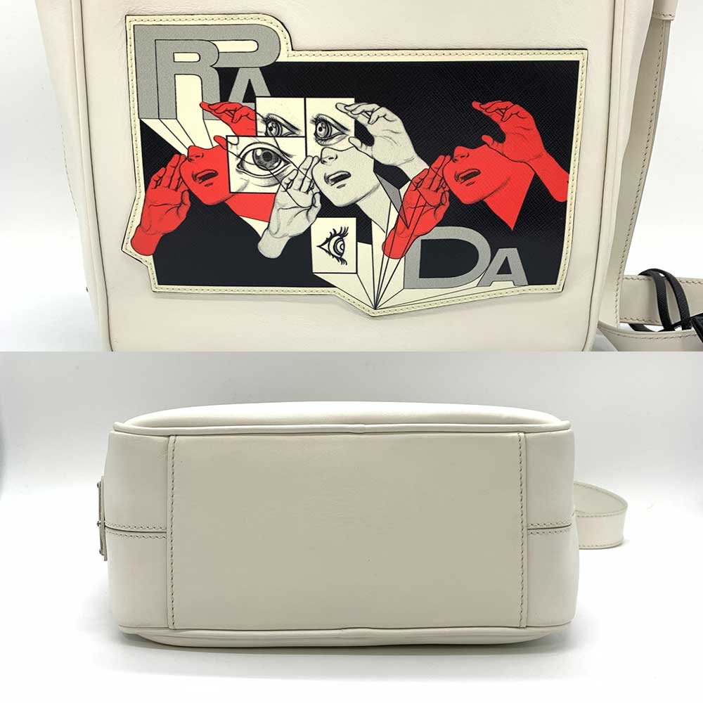 Prada Calf Leather Comic Print Shoulder Bag 2VH031 in Very Good Condition