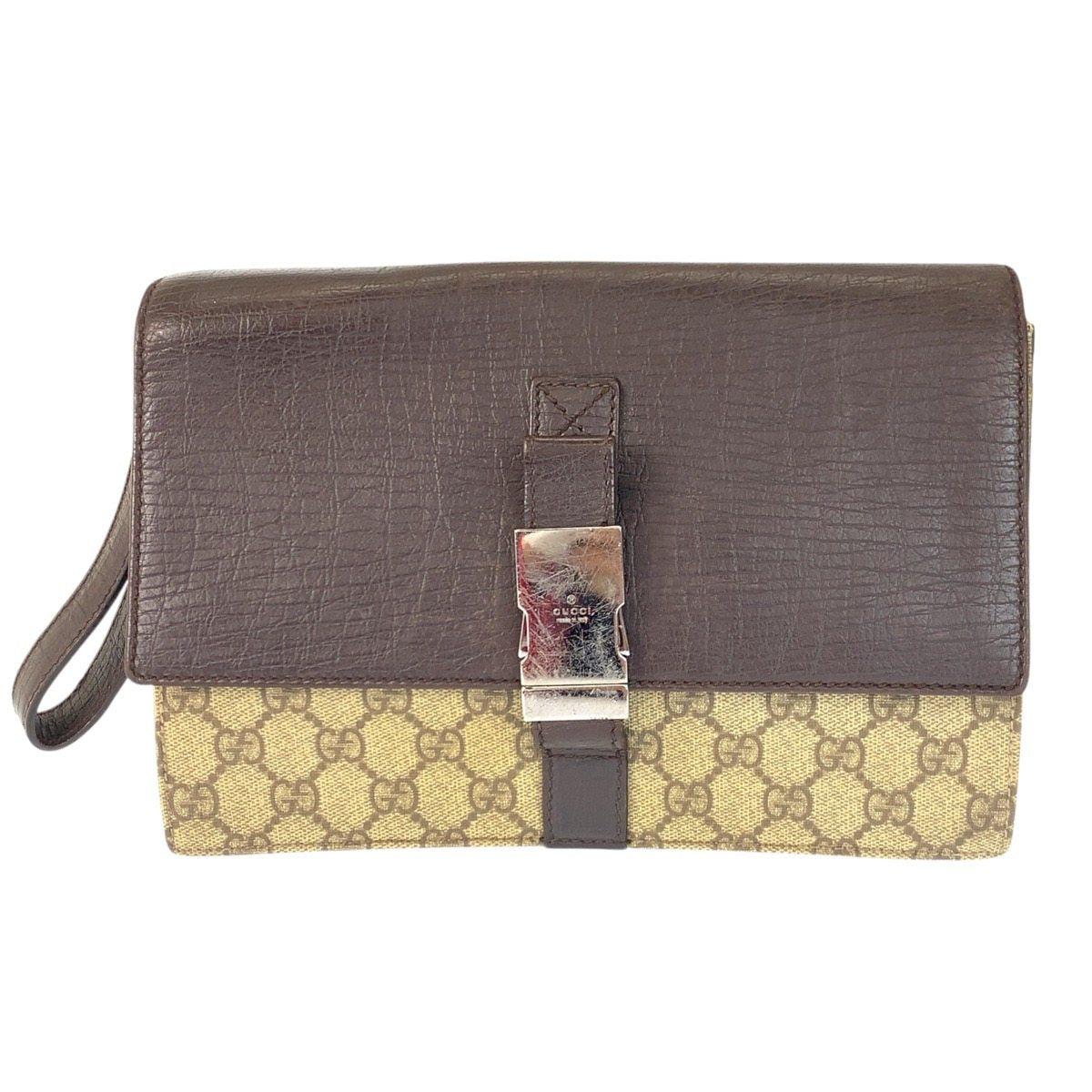 Gucci GG Supreme Canvas Leather Clutch Bag
