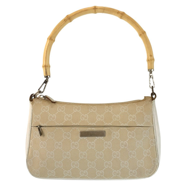 GUCCI Bamboo GG Canvas Leather Handbag