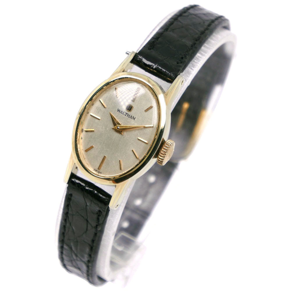 Waltham Swiss Stainless Steel & Leather Women's Black Manual Winding Silver Dial Wristwatch [Pre-owned]