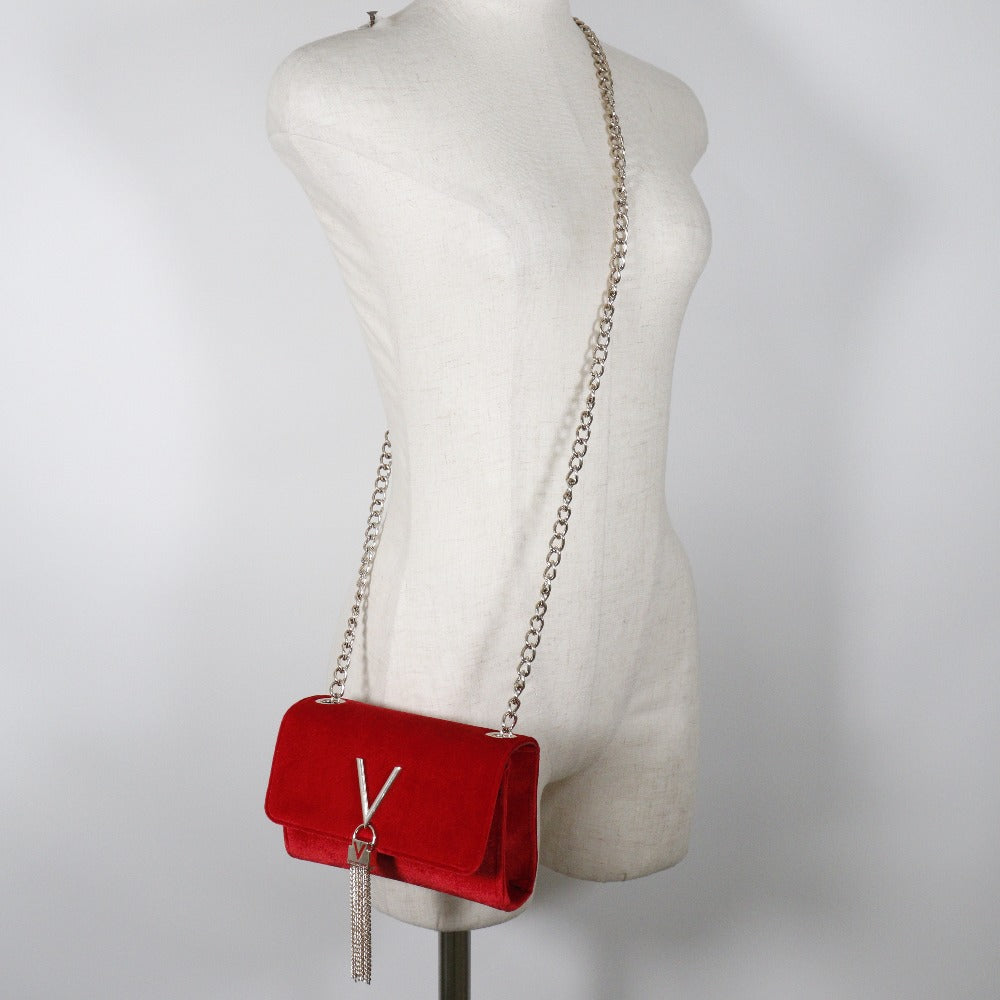 Valentino Velvet Divina Shoulder Bag Red