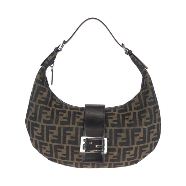 Fendi Mamma Baguette Zucca Canvas Leather Shoulder Bag