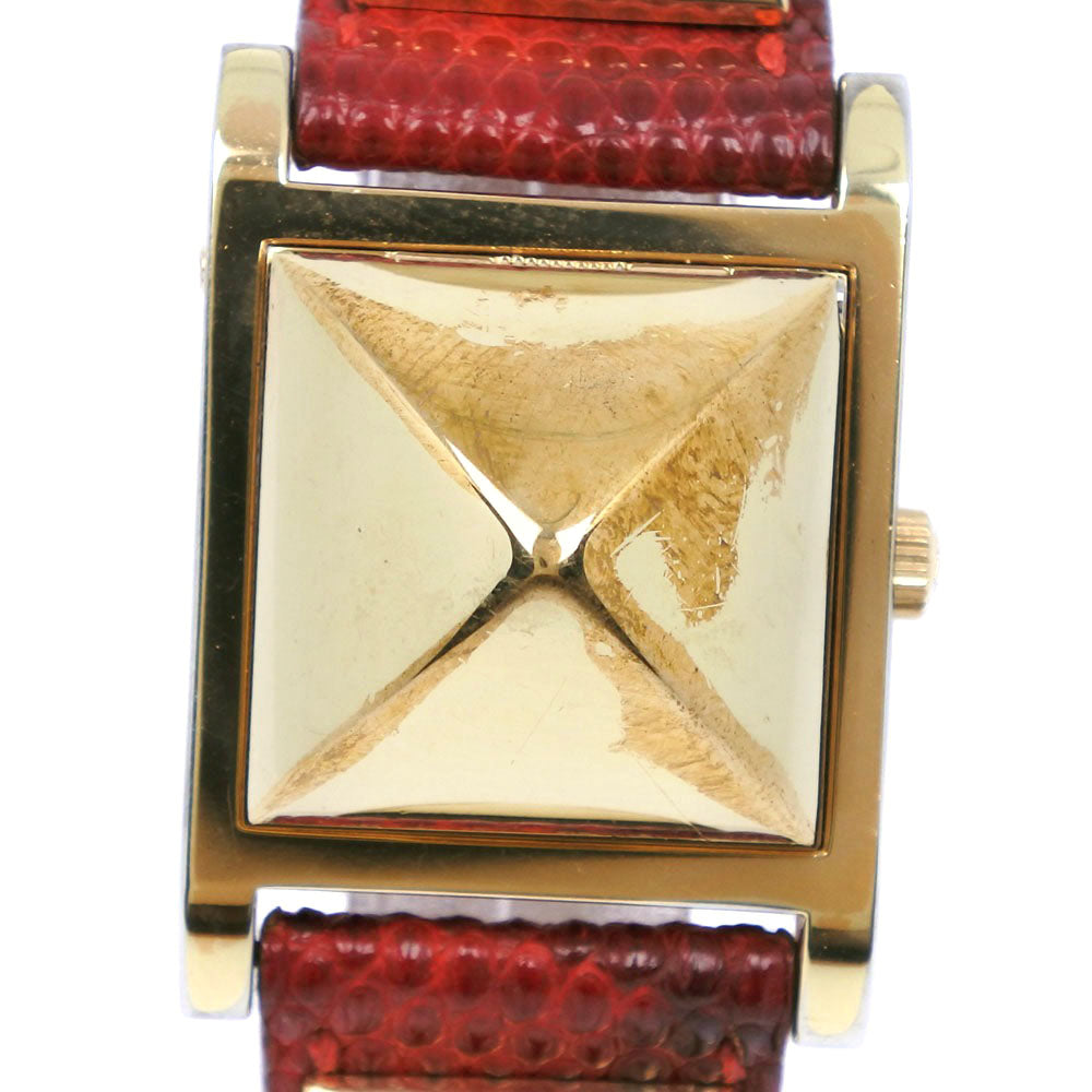 Hermes Medor Watch for Women - Gold Plated x Leather, Swiss-Made, Gold Quartz, White-Dial Analog [Pre-loved]