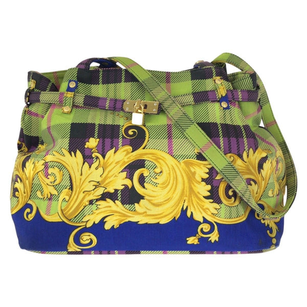Versace Tartan Baroque Canvas Shoulder Bag