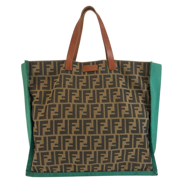 Fendi Zucca Canvas Leather Tote Bag