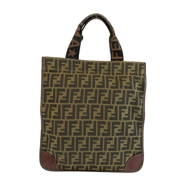 Fendi Zucca Canvas Leather Tote Bag