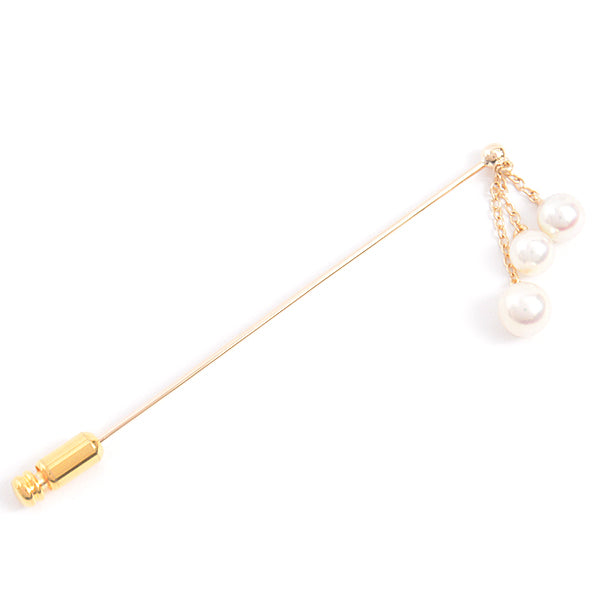 MIKIMOTO K14 3P Swing Pearl Pin Brooch Yellow Gold