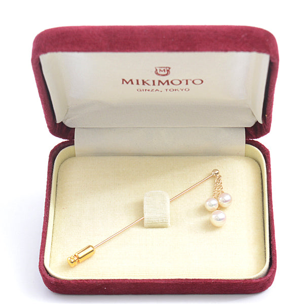 MIKIMOTO K14 3P Swing Pearl Pin Brooch Yellow Gold