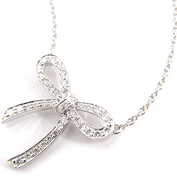 Tiffany & Co PT950 Diamond Bow Ribbon Motif Necklace in Great Condition