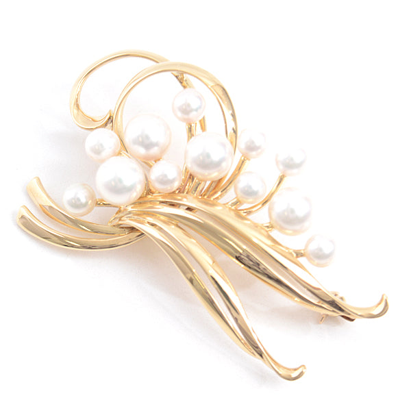 Mikimoto K18YG Flower Motif Pearl Brooch in Great Condition