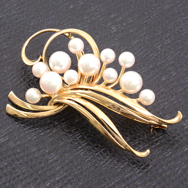 Mikimoto K18YG Flower Motif Pearl Brooch in Great Condition