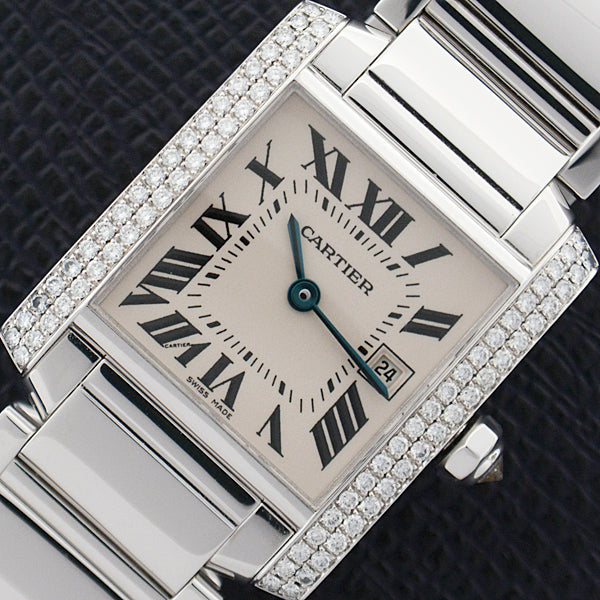 Cartier Tank Francaise MM Diamond Bezel Quartz Watch in Great Condition