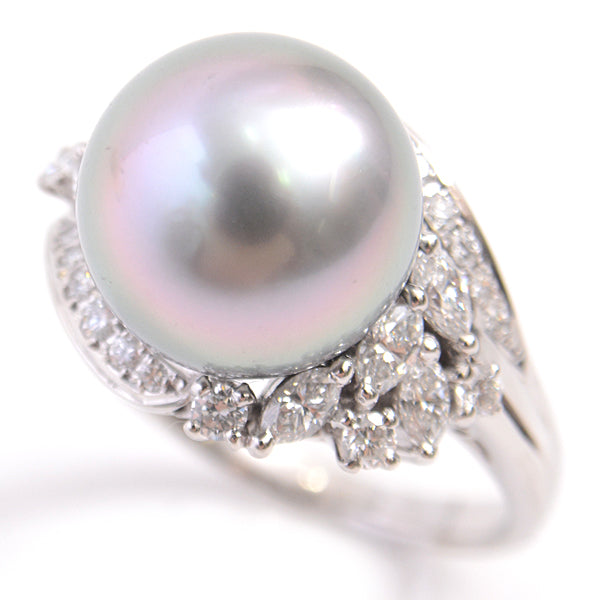 MIKIMOTO PT900 Black Pearl Diamond Ring 14