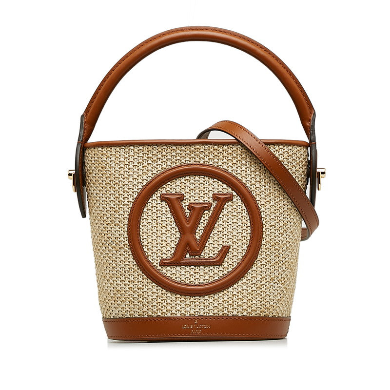 Louis Vuitton Leather Raffia Petit Bucket Handbag M59962 in Great Condition