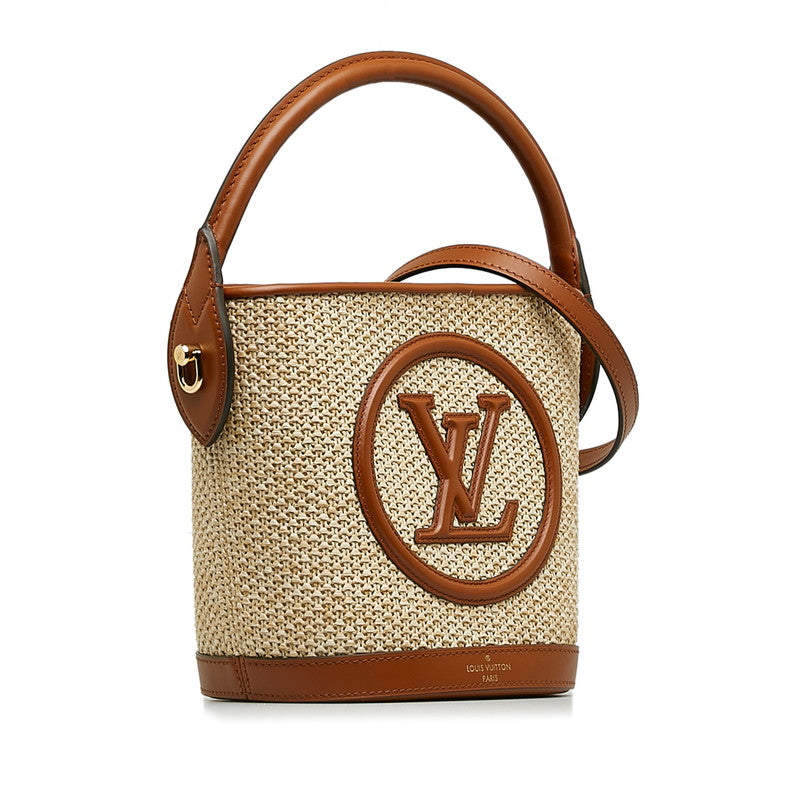 Louis Vuitton Leather Raffia Petit Bucket Handbag M59962 in Great Condition