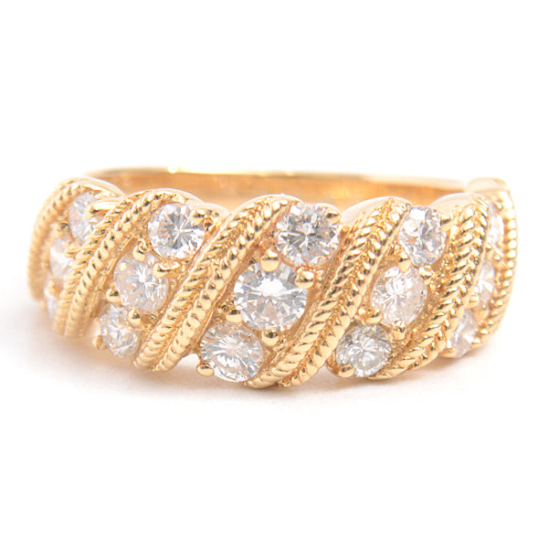 Ponte Vecchio 18K Yellow Gold Diamond Twist Design Ring 10.5