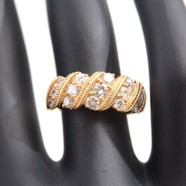 Ponte Vecchio 18K Yellow Gold Diamond Twist Design Ring 10.5