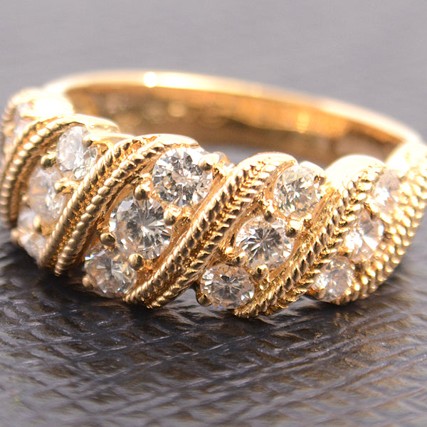 Ponte Vecchio 18K Yellow Gold Diamond Twist Design Ring 10.5