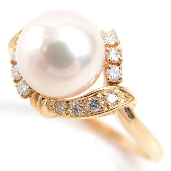 Mikimoto K18 Pearl Diamond Ring 10.5 YG