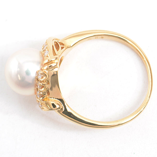 Mikimoto K18 Pearl Diamond Ring 10.5 YG