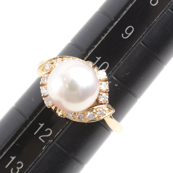 Mikimoto K18 Pearl Diamond Ring 10.5 YG