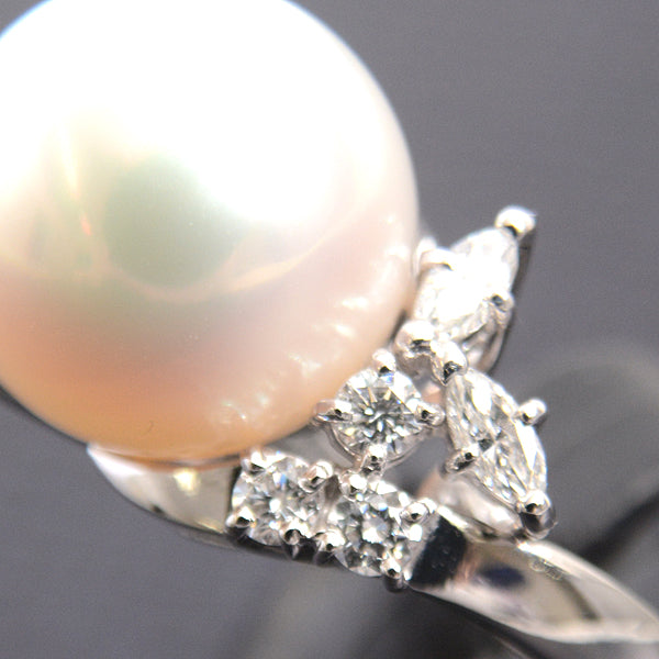 Mikimoto Pearl Diamond Ring PT900 Platinum 11.5 in Great Condition