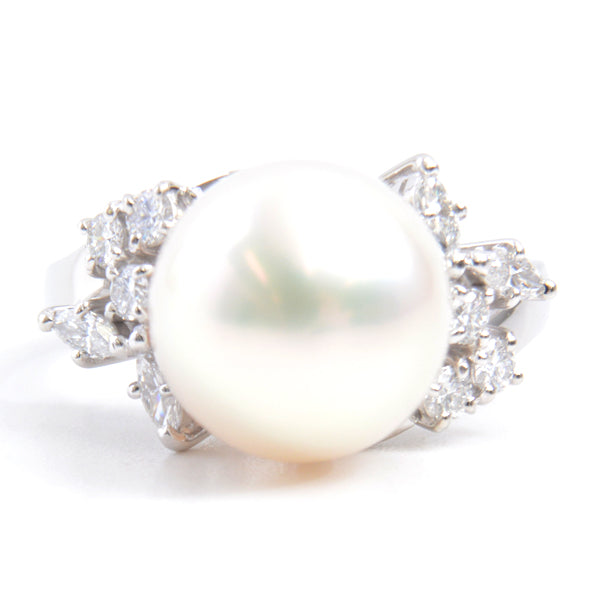 Mikimoto Pearl Diamond Ring PT900 Platinum 11.5 in Great Condition