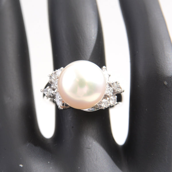 Mikimoto Pearl Diamond Ring PT900 Platinum 11.5 in Great Condition