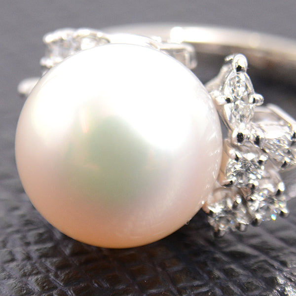 Mikimoto Pearl Diamond Ring PT900 Platinum 11.5 in Great Condition