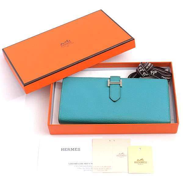 Hermes Chevre Turquoise Bearn Souffle Long Wallet in Great Condition