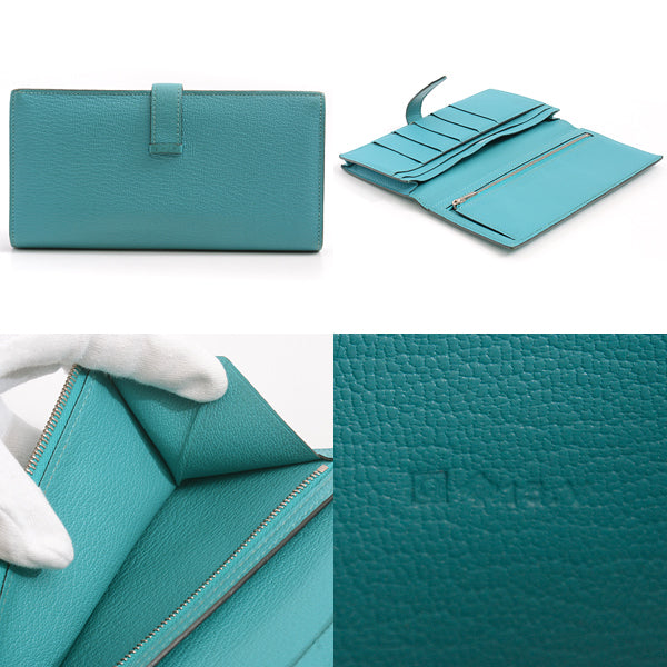 Hermes Chevre Turquoise Bearn Souffle Long Wallet in Great Condition