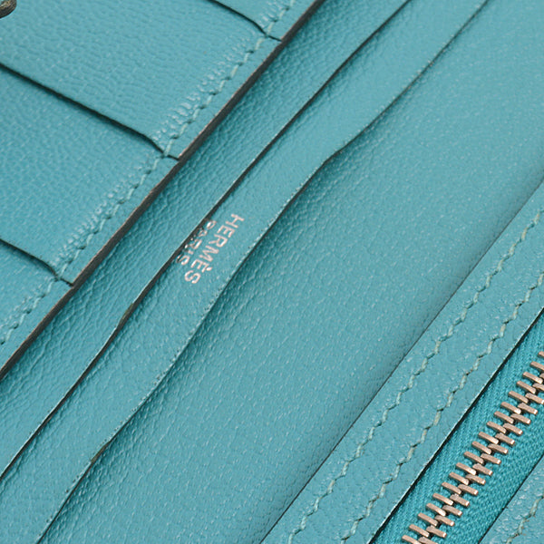 Hermes Chevre Turquoise Bearn Souffle Long Wallet in Great Condition