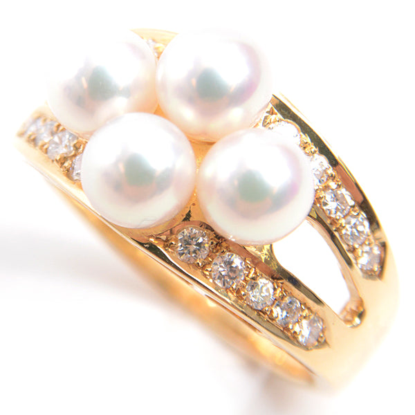 MIKIMOTO Pearl Diamond Ring K18 Yellow Gold in Great Condition