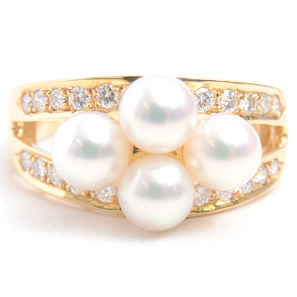 MIKIMOTO Pearl Diamond Ring K18 Yellow Gold in Great Condition