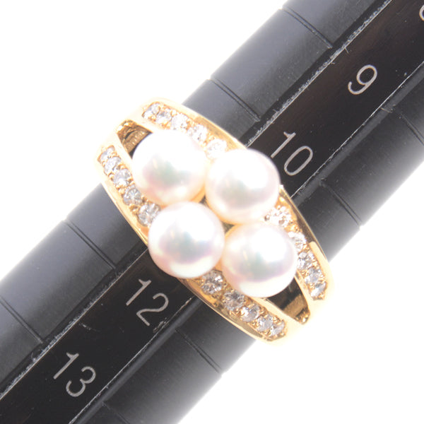 MIKIMOTO Pearl Diamond Ring K18 Yellow Gold in Great Condition