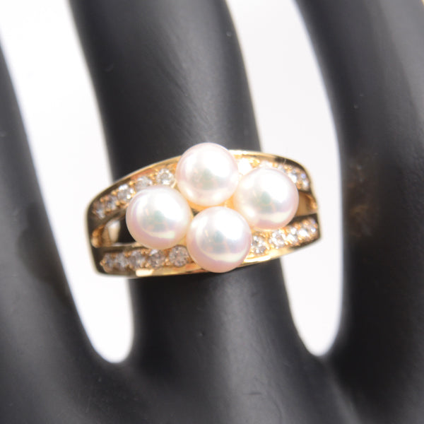 MIKIMOTO Pearl Diamond Ring K18 Yellow Gold in Great Condition