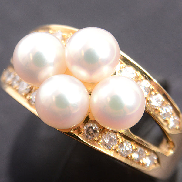 MIKIMOTO Pearl Diamond Ring K18 Yellow Gold in Great Condition