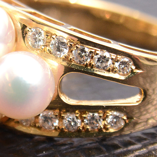 MIKIMOTO Pearl Diamond Ring K18 Yellow Gold in Great Condition