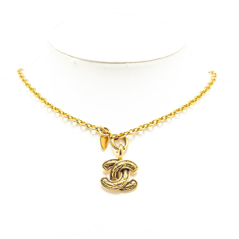 Chanel Mini Matelasse Coco Mark Necklace Gold Plated