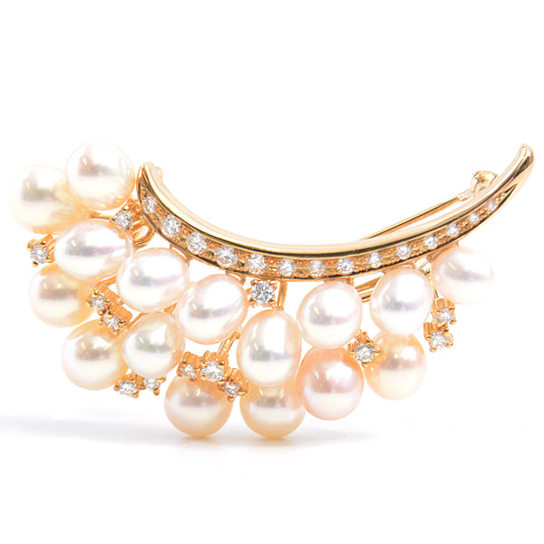 Tasaki K18 Flower Motif Pearl Diamond Brooch