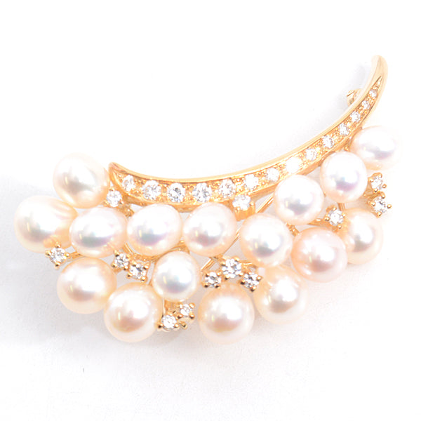 Tasaki K18 Flower Motif Pearl Diamond Brooch