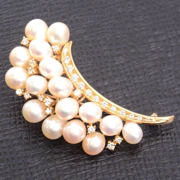 Tasaki K18 Flower Motif Pearl Diamond Brooch