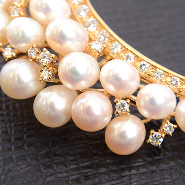 Tasaki K18 Flower Motif Pearl Diamond Brooch