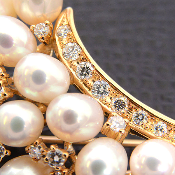 Tasaki K18 Flower Motif Pearl Diamond Brooch