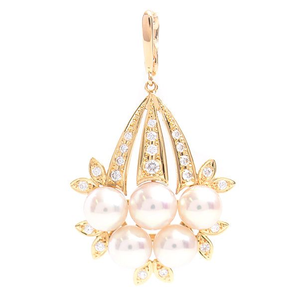 Mikimoto K18 Pearl Diamond Pendant Top Yellow Gold