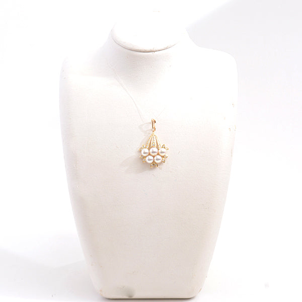 Mikimoto K18 Pearl Diamond Pendant Top Yellow Gold in Great Condition