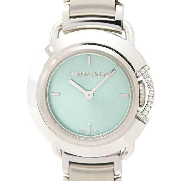 Tiffany & Co T Diamond Quartz Watch SS Blue Dial