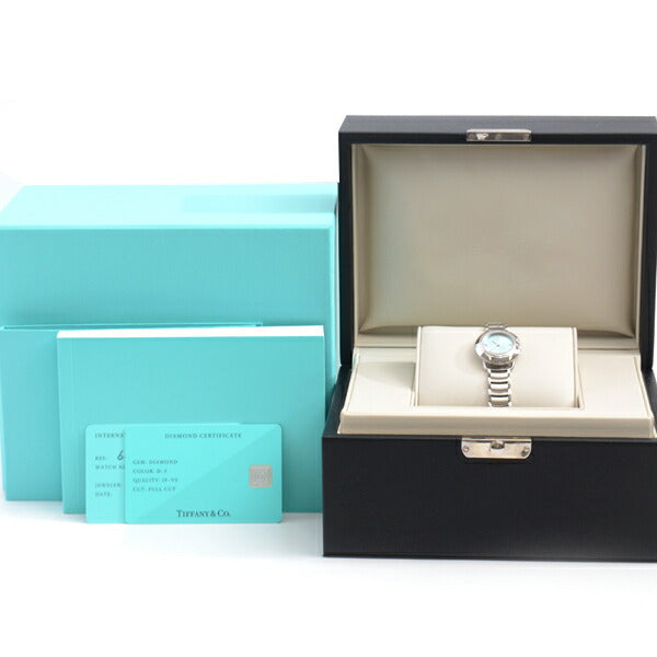 Tiffany & Co T Diamond Quartz Watch SS Blue Dial