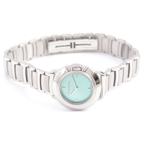 Tiffany & Co T Diamond Quartz Watch SS Blue Dial